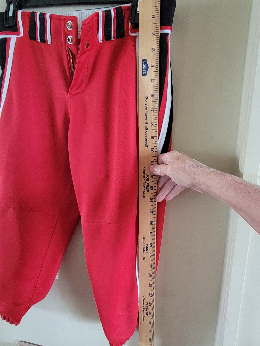 Red Ball Pants With Black And White Trim 30 Knee Length Belt Loops Pockets - Picture 8 of 9